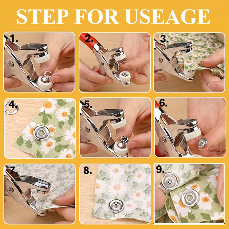 MIFOLEU Snaps for Fabric, MIFOLEU 100 Sets Metal Snaps Buttons with Fastener Pliers Press Tool Kit, Solid Prong Ring Snap Button Fasteners Kit, Perfect for DIY Crafts Clothes Hats and Sewing(9.5mm / 400 PCS) - Image 3